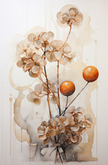 Floral and Fruit Abstract Watercolor for Modern Neutral Wall Decor
