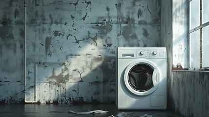 Solitary Washer in a Rustic Setting: A Still Life of Contrasts