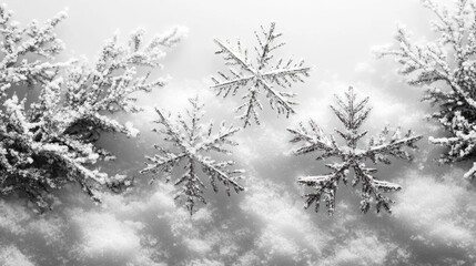 Obraz premium Monochrome Snowflakes on a Silver Background. Generative AI