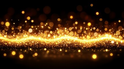 Obraz premium Golden sparkles and particles floating through a dark background creating a cheerful and festive vibe perfect for Christmas or New Year celebration web designs and ad campaigns.