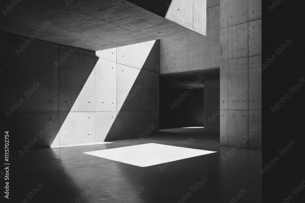 Poster a striking image of minimalist concrete architecture, showcasing significant play of light and shado