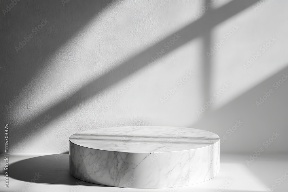 Aufkleber this image showcases a circular marble pedestal, elegantly situated in a minimalist setting with sun