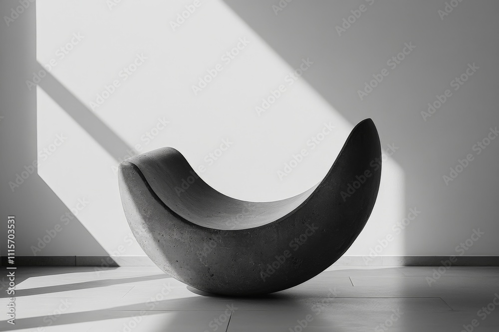 Fototapete a minimalist concrete sculpture with soft, curved forms is highlighted by natural lighting, casting 