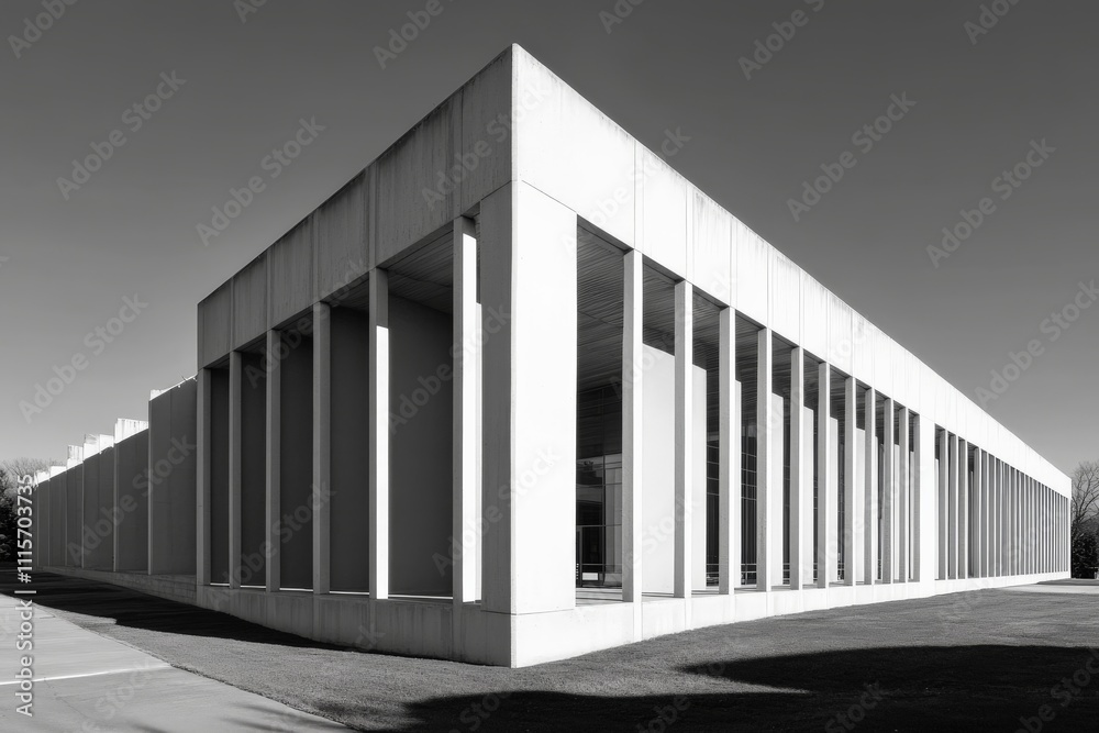 Poster this image captures a modern building exterior with sleek lines and large glass panels, showcasing c