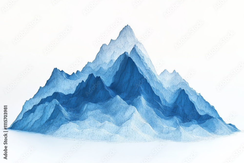 Poster This image illustrates a serene mountain scene using blue tones and gentle gradients, creating a calming and peaceful atmosphere with a sense of tranquility.