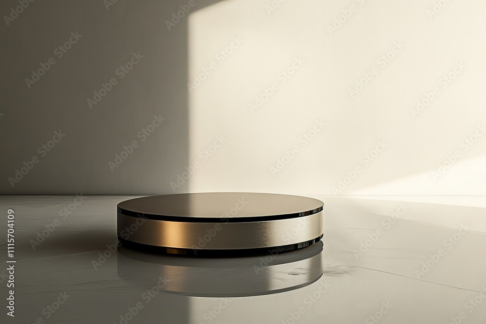 Aufkleber a shiny metallic disc sits elegantly on the reflection-enhancing surface, interacting with ambient l