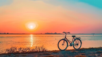 Fototapeta premium Sunset Landscape Scenery Background - a serene and picturesque visual. The warm hues of the sunset illuminate the natural beauty of the landscape.