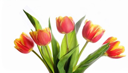 Fototapeta premium Bright Spring Tulips for International Women's Day. Celebrate 8 March with Vibrant Red and Yellow Blooms, Perfect for Greeting Cards, Floral Designs, and Seasonal Decor Inspiration