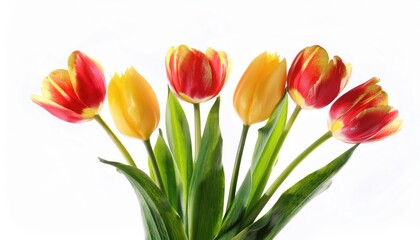 Obraz premium Bright Spring Tulips for International Women's Day. Celebrate 8 March with Vibrant Red and Yellow Blooms, Perfect for Greeting Cards, Floral Designs, and Seasonal Decor Inspiration