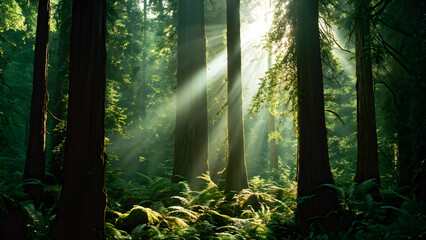 sun rays through the forest