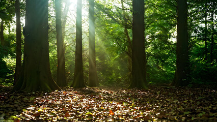 sun rays through the forest