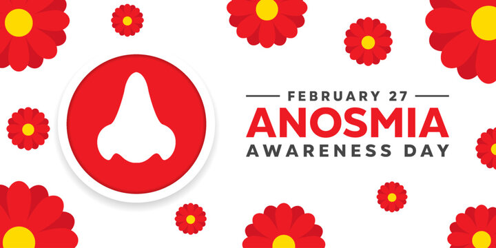 Anosmia Awareness Day. Nose and flower. Great for cards, banners, posters, social media and more. White background.
