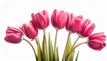 Fototapeta premium Exquisite Pink Tulips with Delicate White Edges. Stunning Spring Floral Display Symbolizing Elegance and Renewal, Ideal for March 8th Women’s Day Greetings, Seasonal Decor, and Inspirational Art