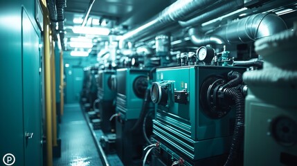 Sharp image of ships diesel generator room in focus
