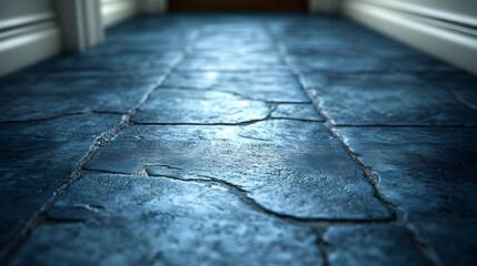 Dark Blue Stone Floor Hallway - 3D Illustration