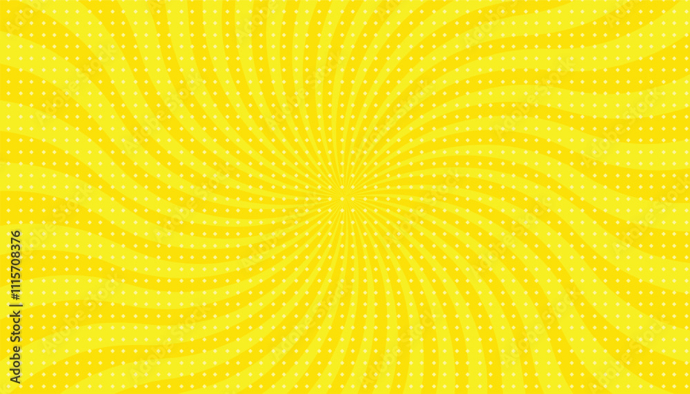 Poster Swirling radial pattern background with Yellow abstract Sunburst pattern. Bright rays background. Comics, Vector background illustration