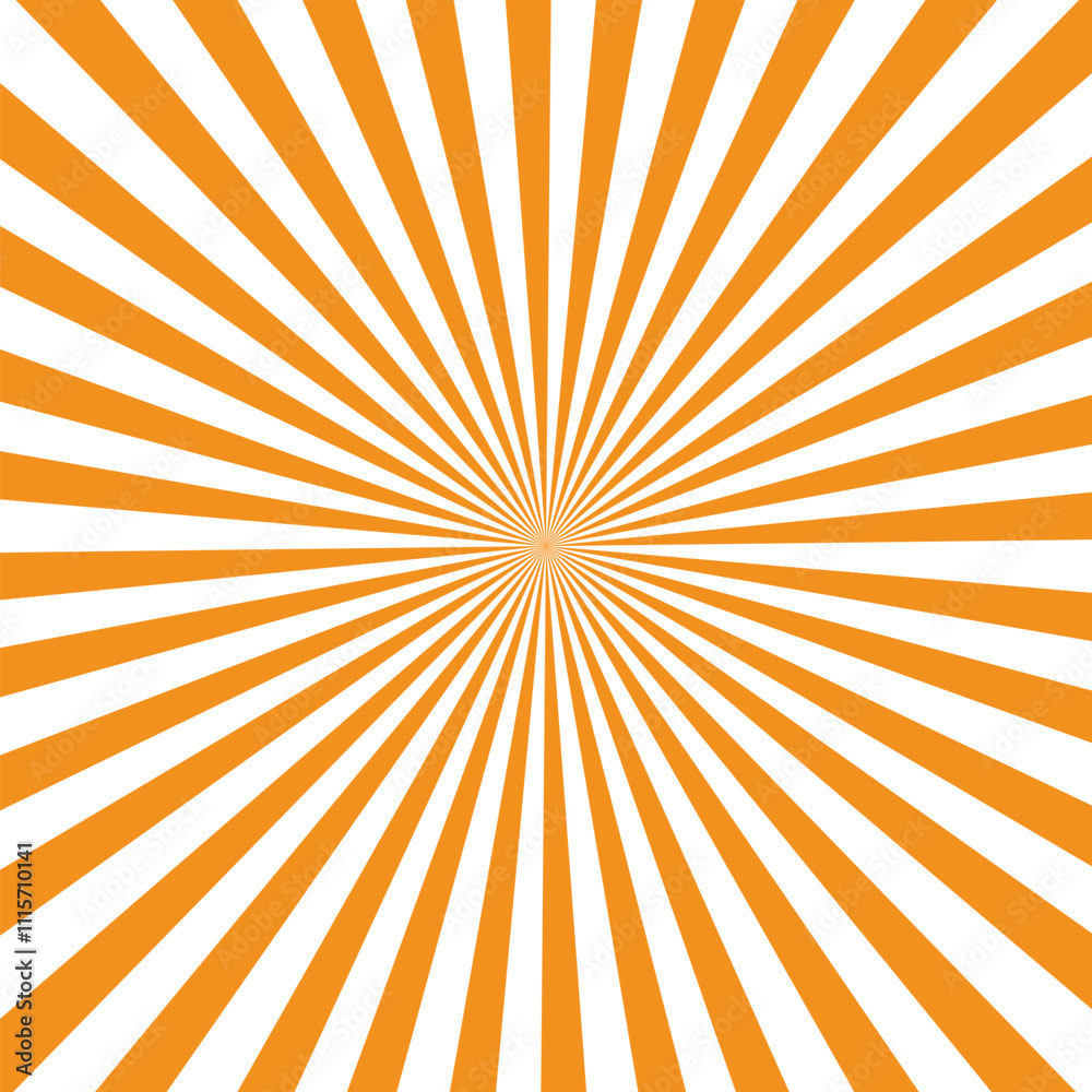 Poster orange background with white sun ray. pattern of starburst. abstract texture with flash. sunbeams