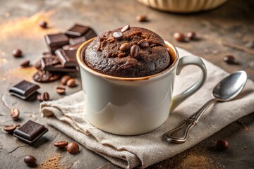 Indulge in a Rich Chocolate Mug Cake: Quick and Easy Microwave Dessert in a Cozy Mug, Perfect for Sweet Tooth Cravings, Set Against a Soft Light Background