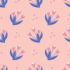 Cute seamless pattern with tulip. Vector Pastel background. Valentines day and love