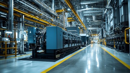 Fototapeta premium Industrial facility with generator cooling towers exhaust vents wiring