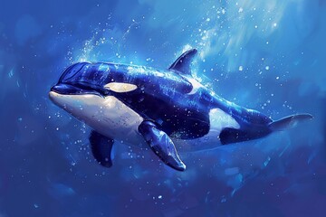 Fototapeta premium Marine mammals like dolphins seals orcas swimming the deep ocean realistic underwater scene with rich blue hues