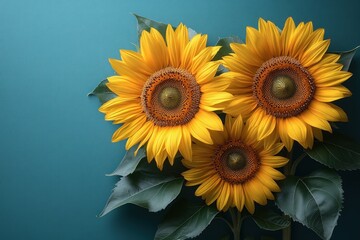 Obraz premium Sunflowers Against Teal Background