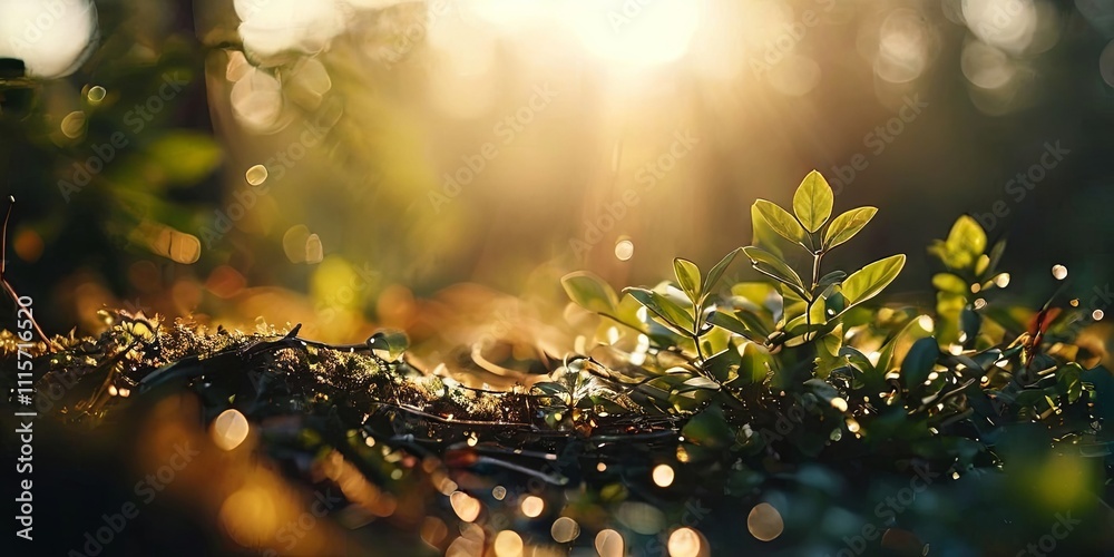 Poster a close up of a patch of grass with sunlight shining on it