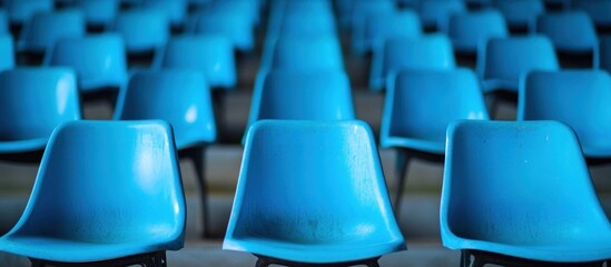Fototapeta premium Blue Plastic Chairs In Rows