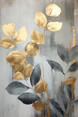 Elegant Golden Leaves Abstract Botanical Wall Art