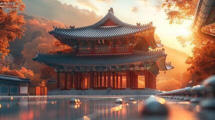 Fototapeta premium Korean traditional temple building. beautiful light is bright.