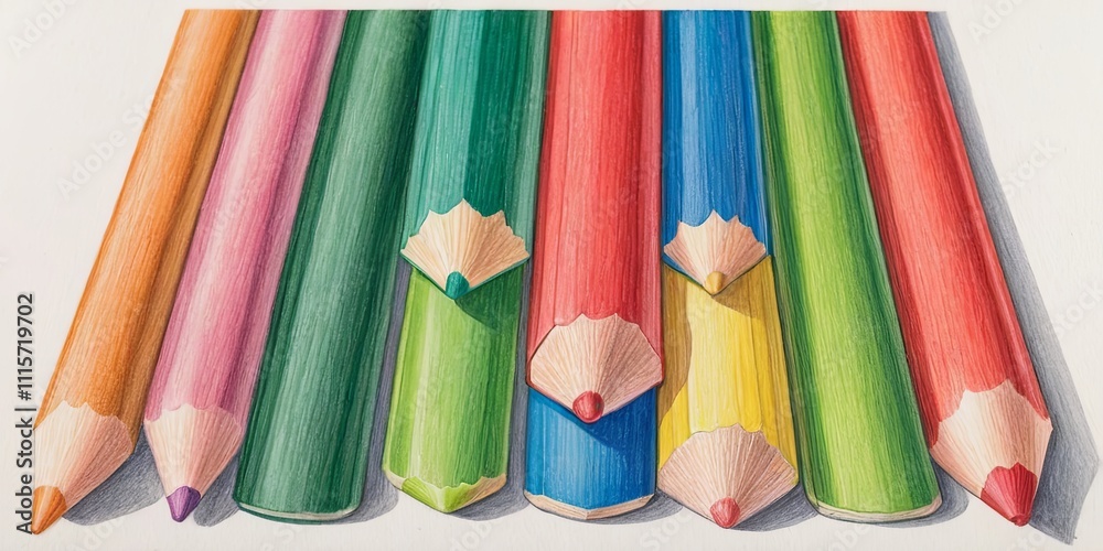 Poster a row of colored pencils with the green one in the middle