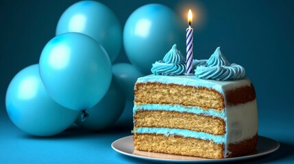 A bright and festive birthday party scene featuring colorful balloons and a glowing candle-topped cake ideal for designs celebrating life and happiness