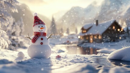 Fototapeta premium The Snowman in Winter Landscape