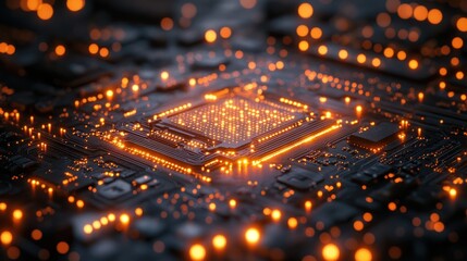 Naklejka premium Glowing CPU on circuit board.