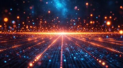 Obraz premium Abstract digital landscape with glowing particles and lines.