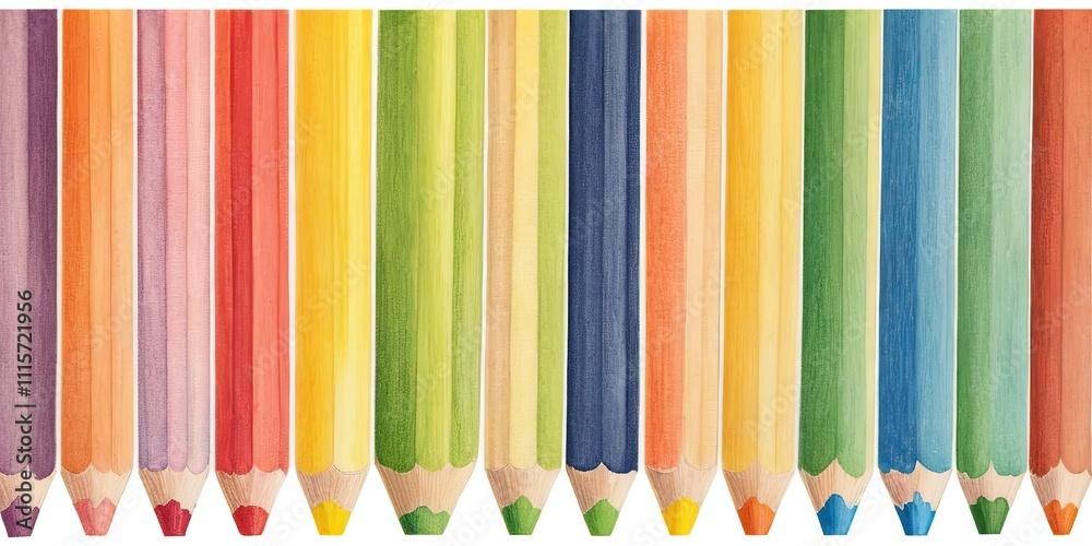 Poster a row of colored pencils with a rainbow stripe