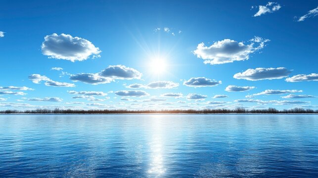 Fluffy cumulus clouds scattered across a clear blue sky creating a peaceful and uplifting atmosphere ideal for nature visuals and serene backgrounds for various designs.