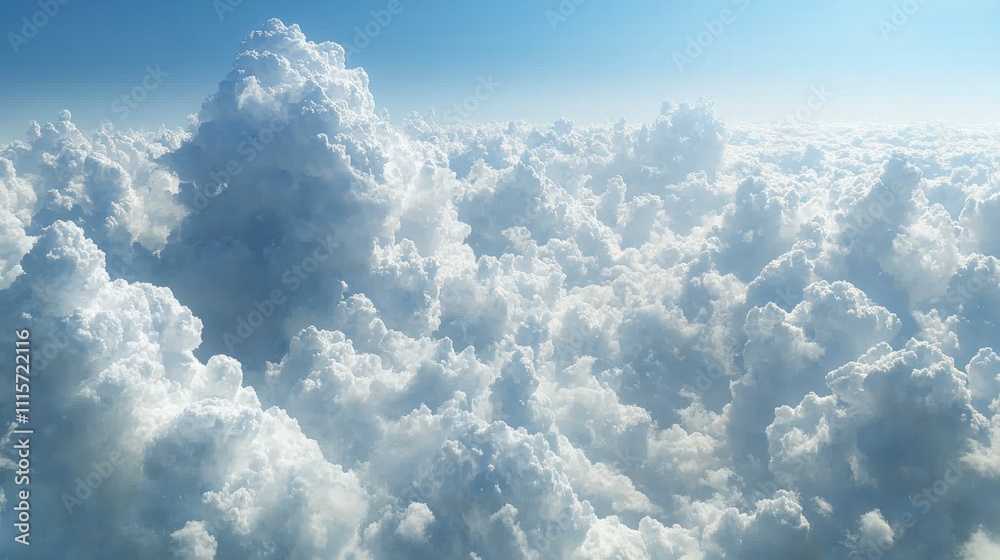 Wall mural soft and fluffy cumulus clouds scattered across a bright blue sky creating a peaceful and picturesqu