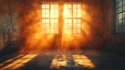 Golden Light Through Window in Abandoned Room - Realistic Photo