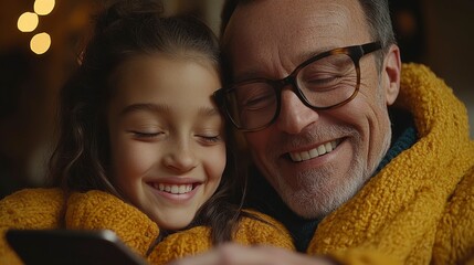 Business professionals, a male executive and a young female employee, sharing a laugh and engaging over a tablet, promoting a culture of collaboration and positive relationships in the workplace.