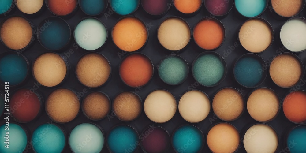Aufkleber a colorful array of makeup containers in various shades of blue, green, yellow