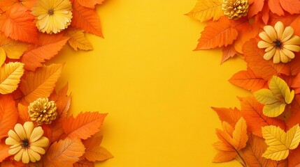 Obraz premium A vibrant autumn leaves background with a mix of golden and amber leaves scattered across the ground, creating a peaceful and colorful fall scene.