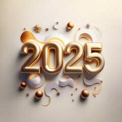 2025 3d text New Year gold realistic rendering celebration AI Image	