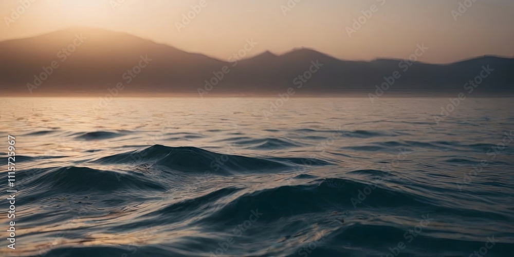 Aufkleber the ocean is calm and the sun is setting behind the mountains