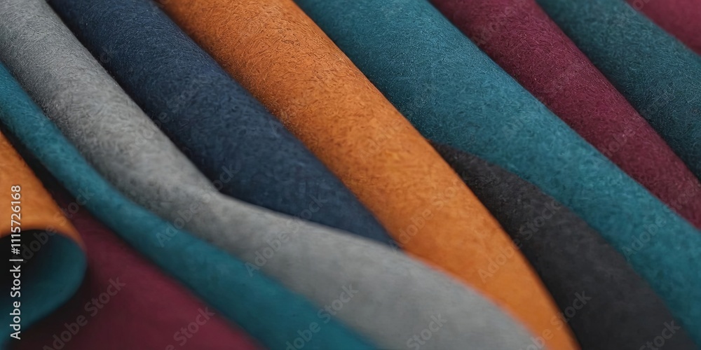 Poster a row of colorful fabric with a variety of shades and textures