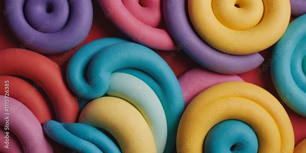 Poster a colorful bunch of dough balls are arranged in a spiral pattern