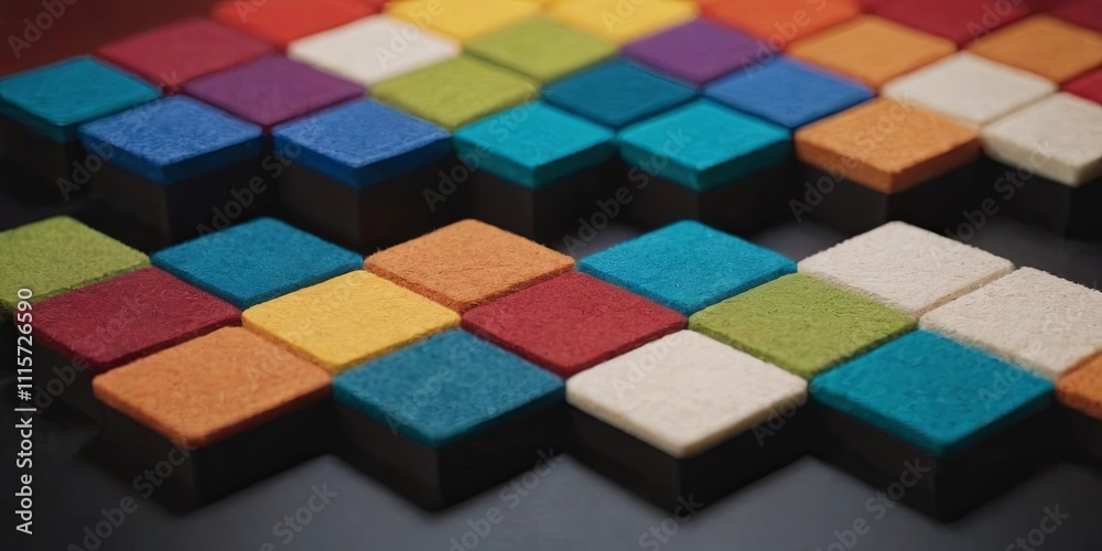 Poster A colorful mosaic of squares made of different colored blocks