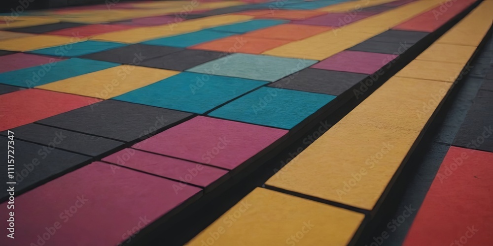 Aufkleber a colorful mosaic of tiles with a yellow line running down the middle