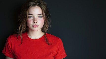 Fototapeta premium Confident Young Woman in Red Shirt Studio Portrait