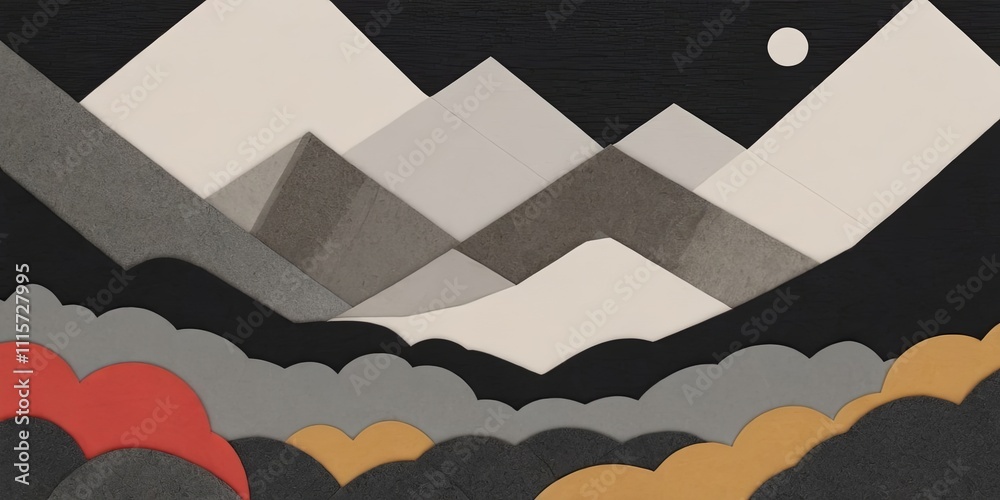 Poster a mountain range with a moon in the sky